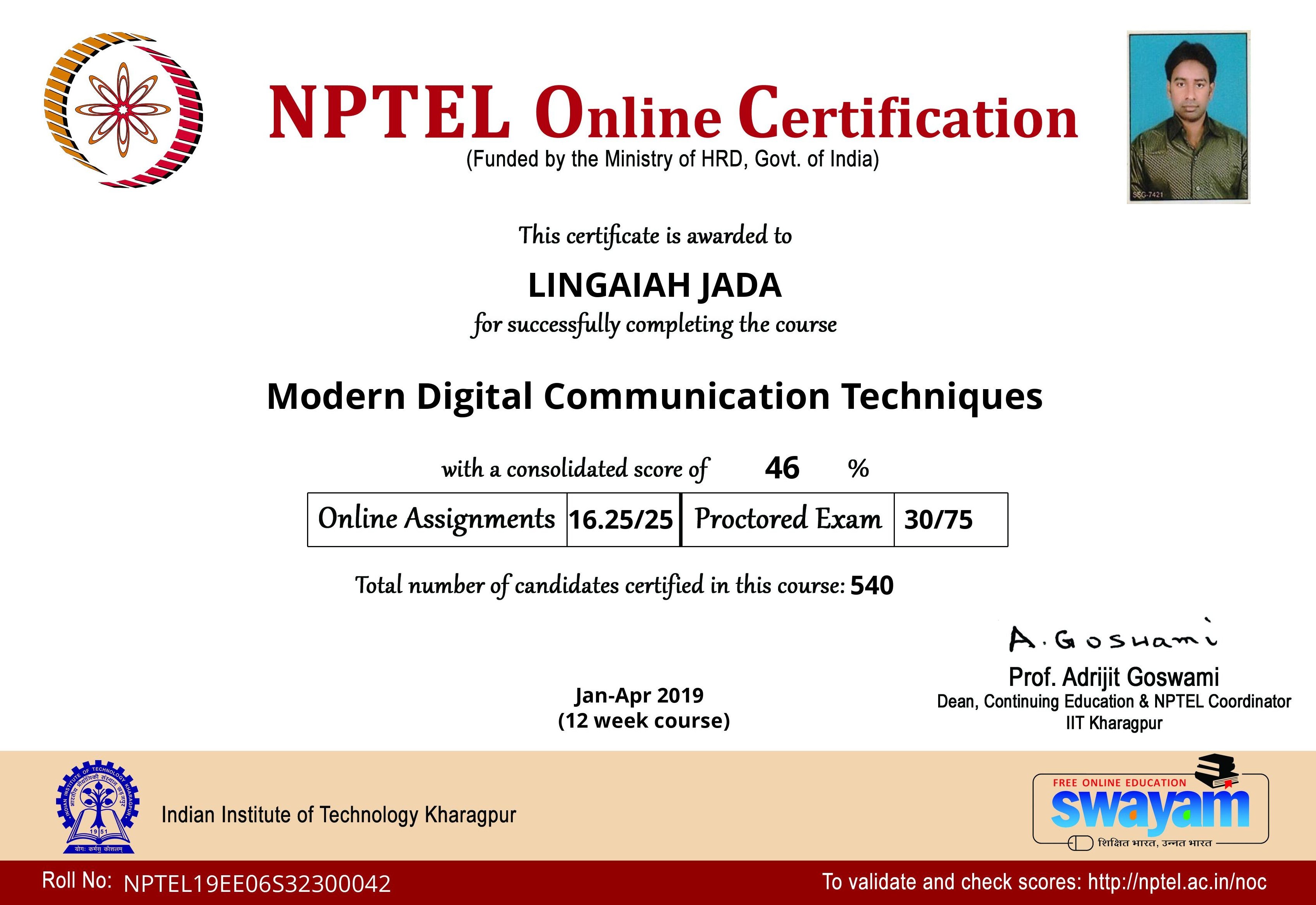 NPTEL Certificates Vaagdevi College Of Engineering